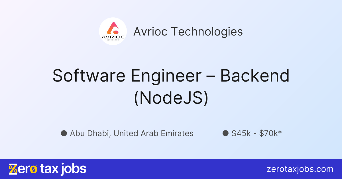 Software Engineer – Backend (NodeJS) at Avrioc Technologies